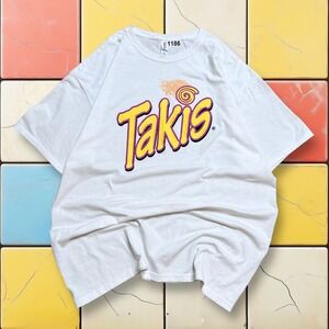 VTG Y2K Takis Logo Promo Tee Mens XL White Graphic Jerzees Novelty Funny T-Shirt